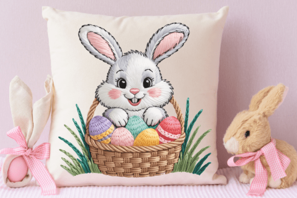 Download Faux Yarn Bunny with Easter Eggs PNG Des - Egg Collection