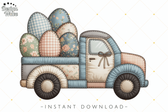 Download Vintage Patchwork Easter Eggs Truck PNG - Egg Collection